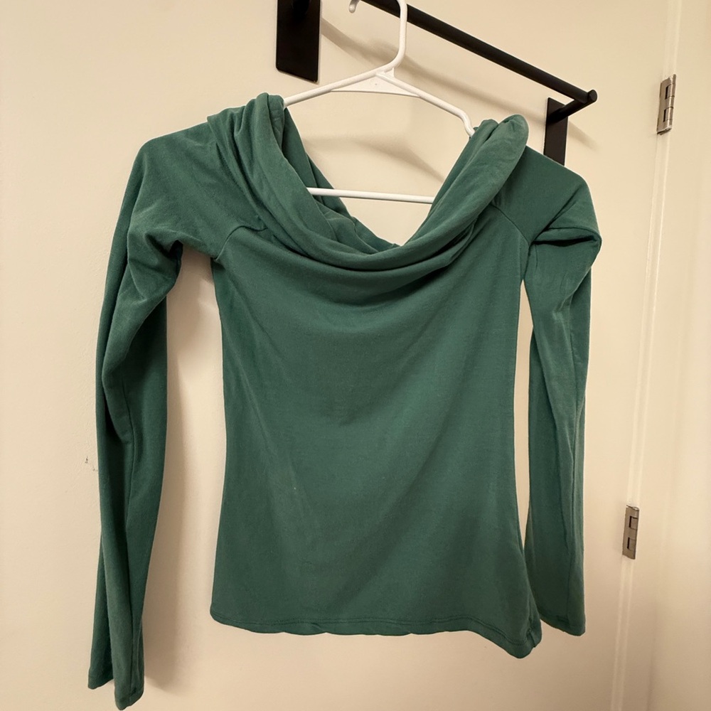 Aritzia Green Off Shoulder Long Sleeve Top